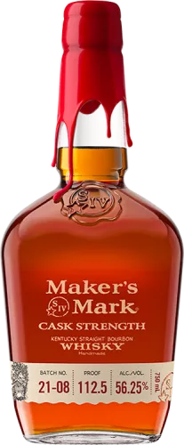 A photo of the Maker's Mark Cask Strength bourbon whisky bottle.  