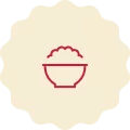 Red icon on a cream-colored background, representing a bowl of sugar.