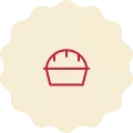 Red icon on a cream-colored background, representing a cooked pie.