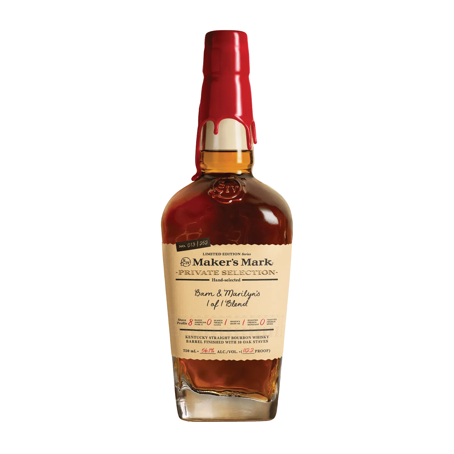 Maker’s Mark Private Selection BAM and Marilyn’s 1 of 1 Blend bottle
