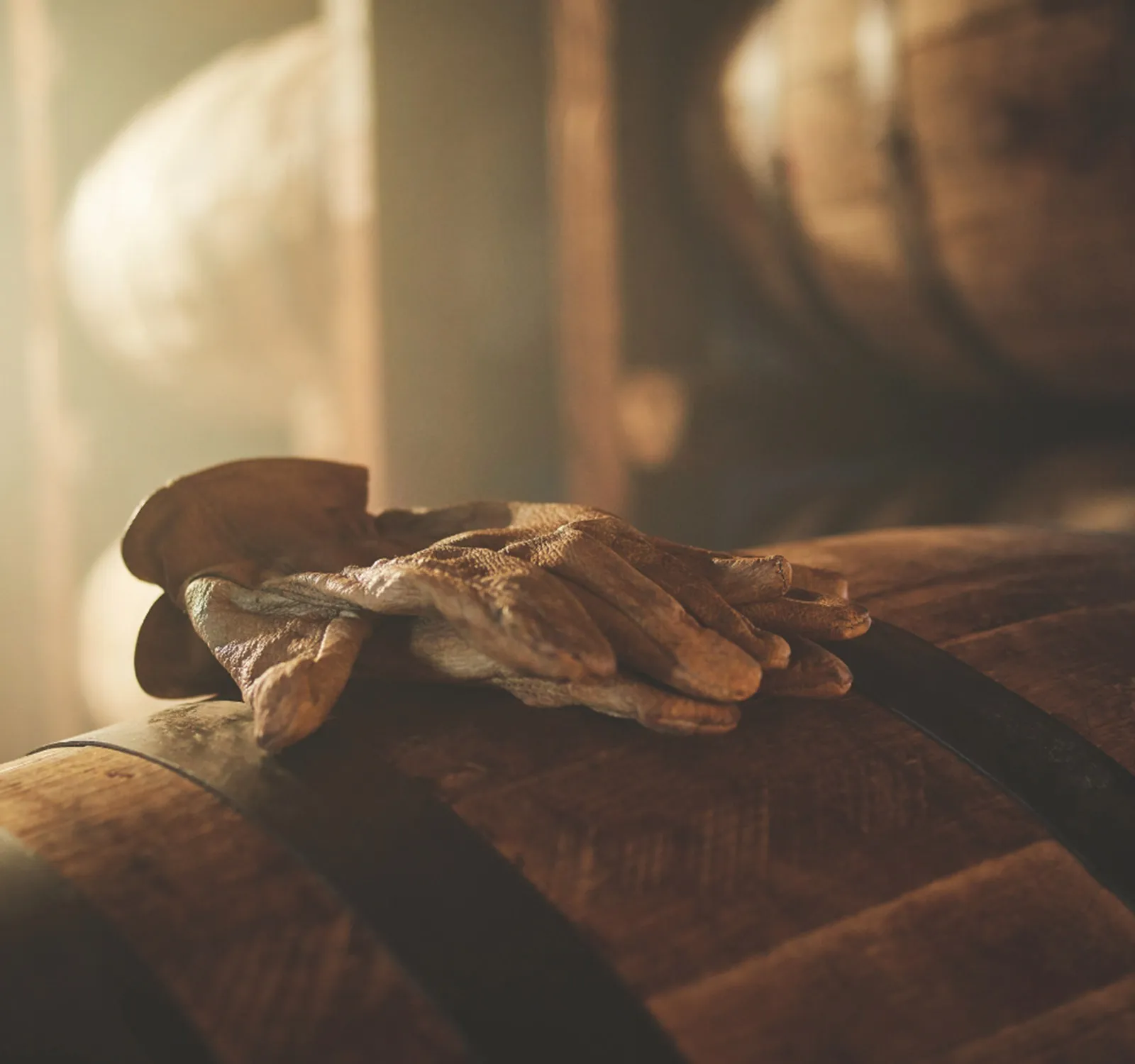 Gloves in Barrel to rotate barrels by hand Whisky Maker's Mark