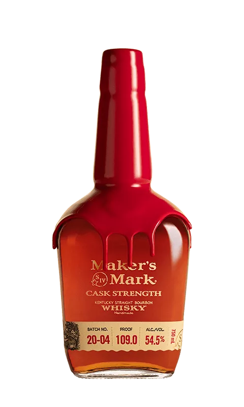 A photo of the Maker's Mark Cask Strength bourbon whisky bottle.  