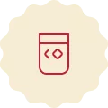 Red icon on a cream-colored background, representing a glass with ice.