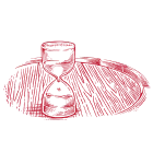 An illustration symbol in red representing the Maker's Mark distilling process aroma for private selection.