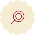 Red icon on a cream-colored background, representing a cooking pan.