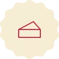Red icon on a cream-colored background, representing a slice of cheese.
