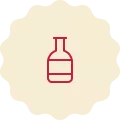 Red icon on a cream-colored background, representing a bottle