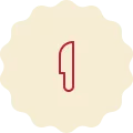 Red icon on a cream-colored background, representing a knife.