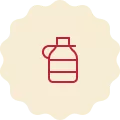 Red icon on a cream-colored background, representing a Jug of syrup.