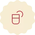 Red icon on a cream-colored background, representing a glass with a slice of fruit.