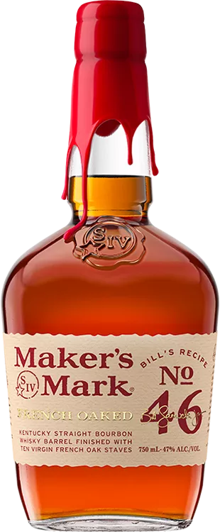 A photo of the Maker's Mark No. 46 French Oaked bourbon whisky bottle. 