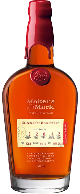 A photo of the Maker's Mark Private Selection bourbon whisky bottle.