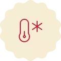 Red icon on a cream-colored background, representing a thermometer with a snowflake on the right.