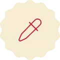 Red icon on a cream-colored background, representing a dropper.