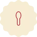 Red icon on a cream-colored background, representing a spoon.