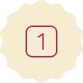 Red icon on a cream-colored background, representing the number one.