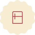 Red icon on a cream-colored background, representing a refrigerator.
