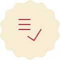 Red icon on a cream-colored background, representing a completed checklist.