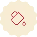 Red icon on a cream-colored background, representing a mug pouring a drop of liquid.