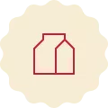 Red icon on a cream-colored background, representing a cream carton.