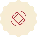 Red icon on a cream-colored background, representing a can with motion lines.