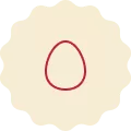 Red icon on a cream-colored background, representing an egg.