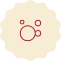 Red icon on a cream-colored background, representing bubbles.