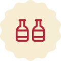 Red icon on a cream-colored background, representing two Jugs of syrup.