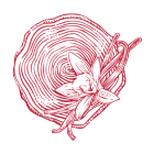 An illustration symbol in red representing the Maker's Mark distilling process. for wood finishing series
