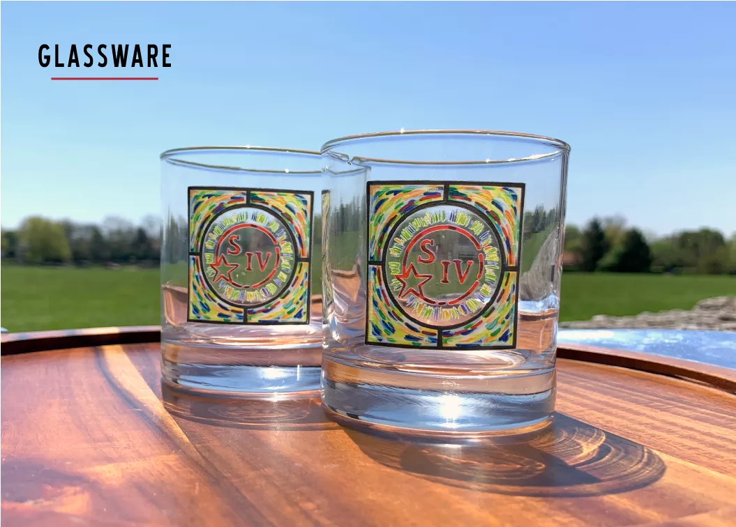 2 rocks glasses with pastel design on table gift idea from makers mark